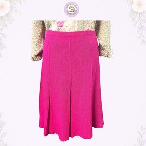 Vintage 1970s Hot Pink Knit Skirt • High Waist A-Line Midi • ILGWU • USA Made